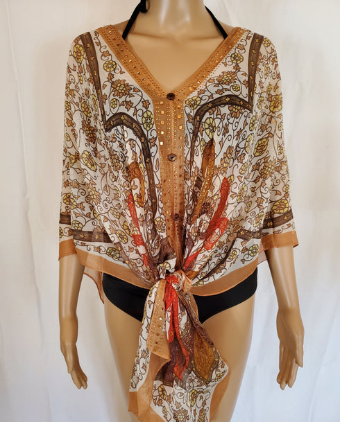 Kimono Cover Up With Stones Versatile 7 Way Boho Wrap Sheer Kimono Duster Dressy Summer Shawl Beach Cover Up