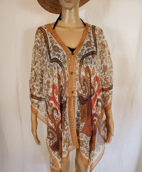 Kimono Cover Up With Stones Versatile 7 Way Boho Wrap Sheer Kimono Duster Dressy Summer Shawl Beach Cover Up