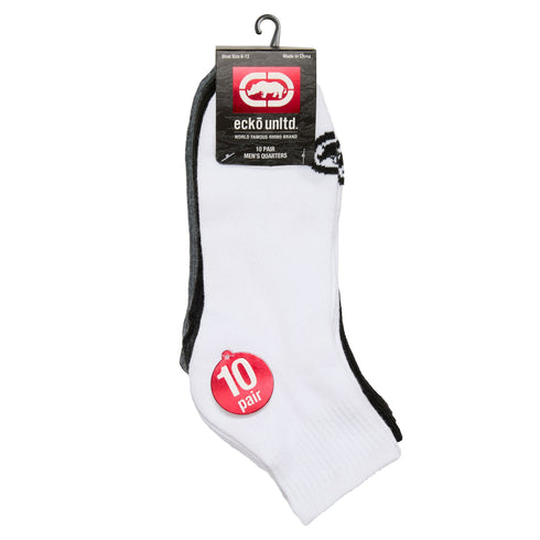 Men's 10 Pairs Quarter Ankle Athletic Socks: Solid Sneaker Sport by Ecko Unltd.