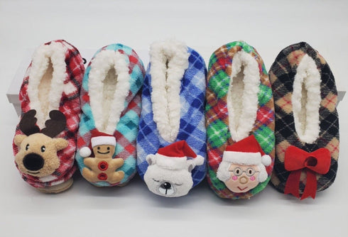 Women's Warm Cozy Christmas Slippers with 3D Applique, Non Slip Snoozies, Festive Slipper Socks, Holiday Gifts