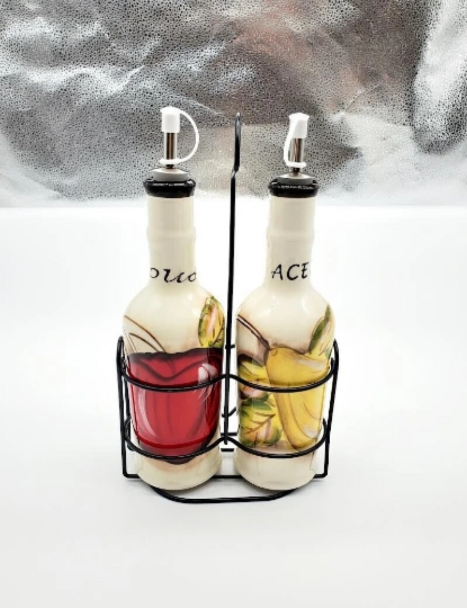 Cucina Italiana Ceramic Oil & Vinegar Cruet Dispenser Set With Caddy –  Klicktocart